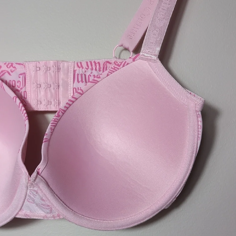 Juicy Couture Pink 38D Push Up Bra All Over Logo Print NWOT Romantic Wide Straps